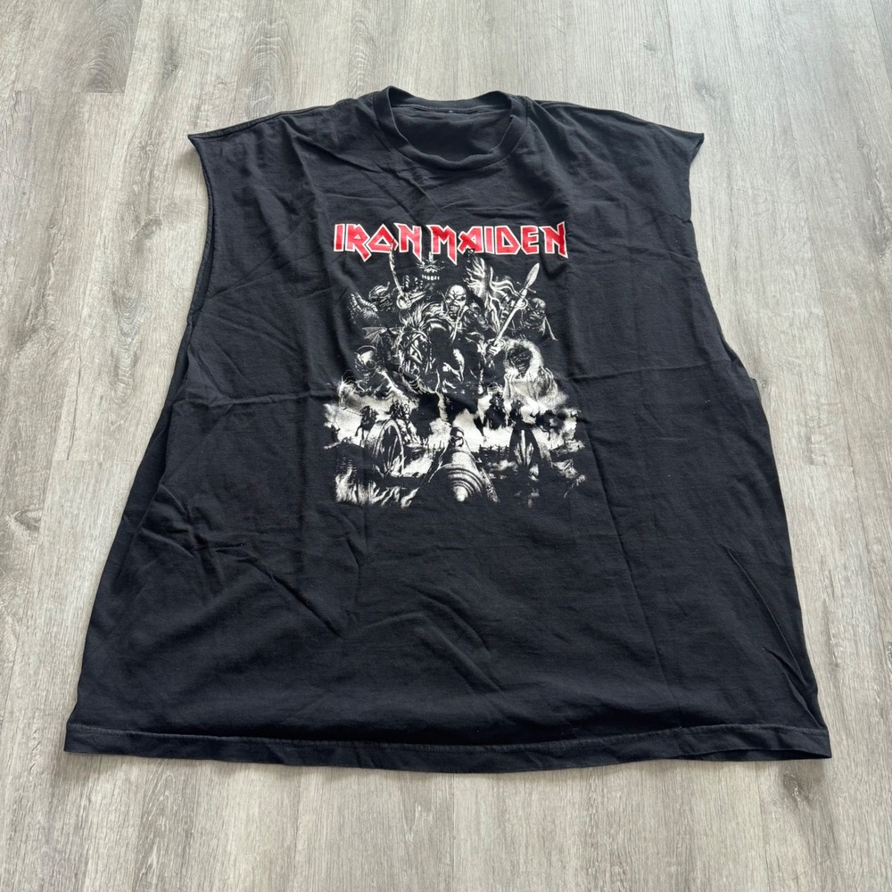 Y2K Iron Maiden Graphic Muscle Tee Mens Black Sleeveless Heavy Metal Rock Shirt